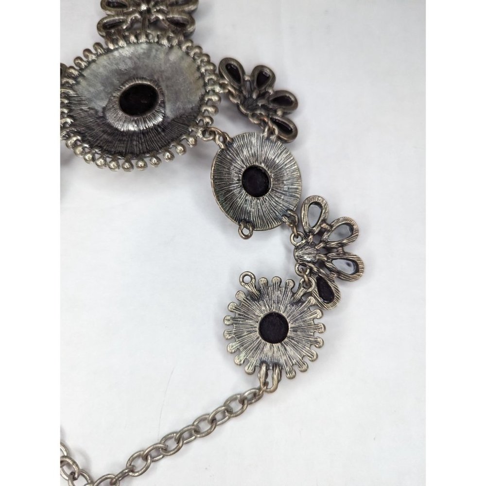 Statement costume jewelry silver tone western style sun burts black beads 21 inc - Picture 8 of 11